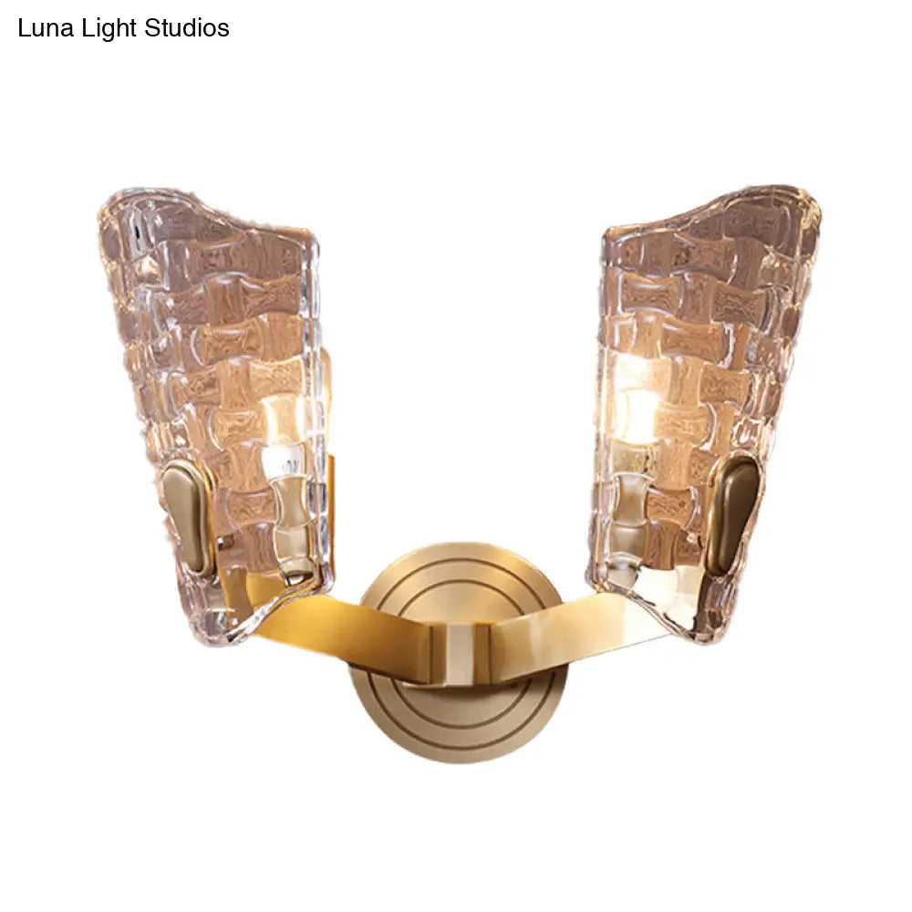 Vintage Curved Glass Wall Lamp With 1/2 Heads For Living Room Sconce Light