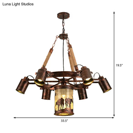 Vintage Cylinder Metal Chandelier - 4/7 Light Pendant In Weathered Copper For Dining Room Lighting