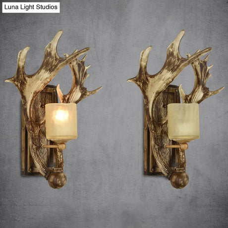 Vintage Deer Horn Resin Wall Mounted Lamp In Brown - Single-Bulb Light Fixture For Corridor