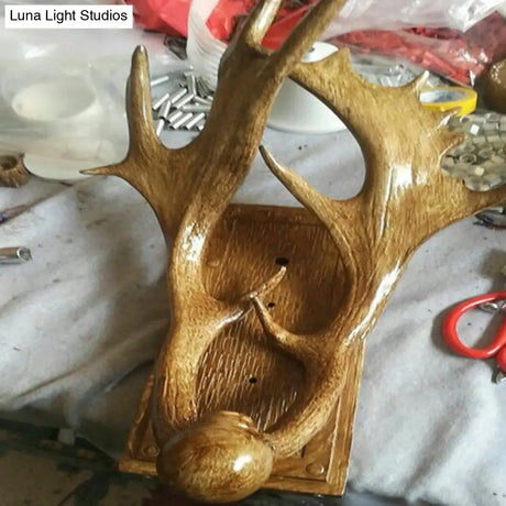 Vintage Deer Horn Resin Wall Mounted Lamp In Brown - Single-Bulb Light Fixture For Corridor