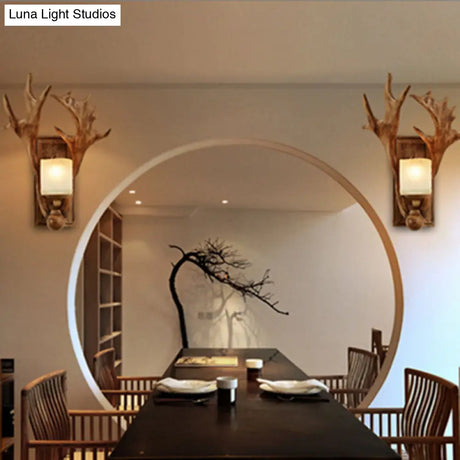 Vintage Deer Horn Resin Wall Mounted Lamp In Brown - Single-Bulb Light Fixture For Corridor