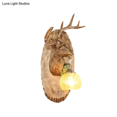 Vintage Deer Resin Sconce Lighting Wall Lamp With Globe Glass Shade - Right/Left Mount