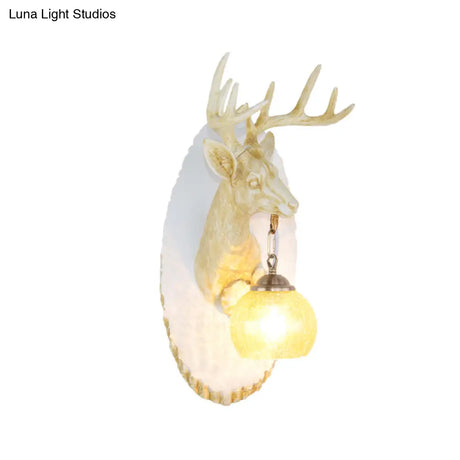 Vintage Deer Resin Sconce Lighting Wall Lamp With Globe Glass Shade - Right/Left Mount