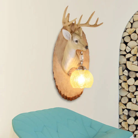 Vintage Deer Resin Sconce Lighting Wall Lamp With Globe Glass Shade - Right/Left Mount