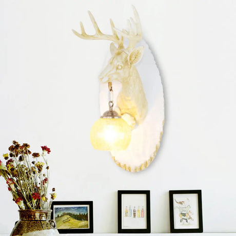 Vintage Deer Resin Sconce Lighting Wall Lamp With Globe Glass Shade - Right/Left Mount