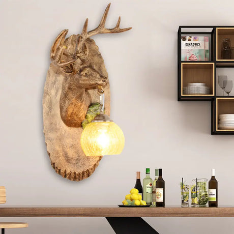 Vintage Deer Resin Sconce Lighting Wall Lamp With Globe Glass Shade - Right/Left Mount