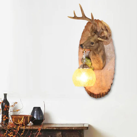 Vintage Deer Resin Sconce Lighting Wall Lamp With Globe Glass Shade - Right/Left Mount