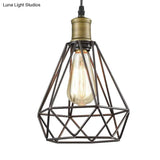 Vintage Diamond Caged Shade Pendant Light With Bronze Finish
