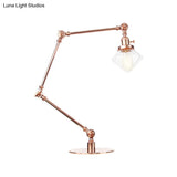 Vintage Diamond Shade Table Lamp: Amber/Clear Glass Adjustable Arm - Black/Brass