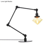 Vintage Diamond Shade Table Lamp: Amber/Clear Glass Adjustable Arm - Black/Brass