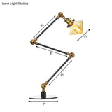 Vintage Diamond Shade Table Lamp: Amber/Clear Glass Adjustable Arm - Black/Brass