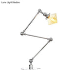 Vintage Diamond Shade Table Lamp: Amber/Clear Glass Adjustable Arm - Black/Brass