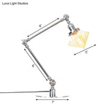 Vintage Diamond Shade Table Lamp: Amber/Clear Glass Adjustable Arm - Black/Brass