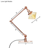 Vintage Diamond Shade Table Lamp: Amber/Clear Glass Adjustable Arm - Black/Brass
