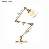 Vintage Diamond Shade Table Lamp: Amber/Clear Glass Adjustable Arm - Black/Brass