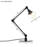 Vintage Diamond Shade Table Lamp: Amber/Clear Glass Adjustable Arm - Black/Brass
