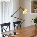 Vintage Diamond Shade Table Lamp: Amber/Clear Glass Adjustable Arm - Black/Brass