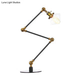 Vintage Diamond Shade Table Lamp: Amber/Clear Glass Adjustable Arm - Black/Brass