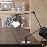 Vintage Diamond Shade Table Lamp: Amber/Clear Glass Adjustable Arm - Black/Brass
