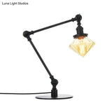 Vintage Diamond Shade Table Lamp: Amber/Clear Glass Adjustable Arm - Black/Brass