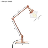 Vintage Diamond Shade Table Lamp: Amber/Clear Glass Adjustable Arm - Black/Brass