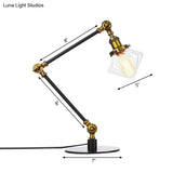 Vintage Diamond Shade Table Lamp: Amber/Clear Glass Adjustable Arm - Black/Brass