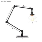 Vintage Diamond Shade Table Lamp: Amber/Clear Glass Adjustable Arm - Black/Brass