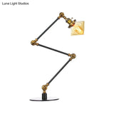 Vintage Diamond Shade Table Lamp: Amber/Clear Glass Adjustable Arm - Black/Brass