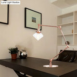 Vintage Diamond Shade Table Lamp: Amber/Clear Glass Adjustable Arm - Black/Brass