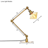 Vintage Diamond Shade Table Lamp: Amber/Clear Glass Adjustable Arm - Black/Brass