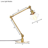 Vintage Diamond Shade Table Lamp: Amber/Clear Glass Adjustable Arm - Black/Brass