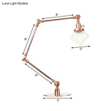 Vintage Diamond Shade Table Lamp: Amber/Clear Glass Adjustable Arm - Black/Brass