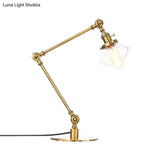 Vintage Diamond Shade Table Lamp: Amber/Clear Glass Adjustable Arm - Black/Brass