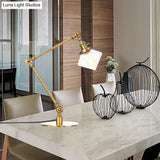 Vintage Diamond Shade Table Lamp: Amber/Clear Glass Adjustable Arm - Black/Brass