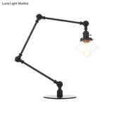 Vintage Diamond Shade Table Lamp: Amber/Clear Glass Adjustable Arm - Black/Brass