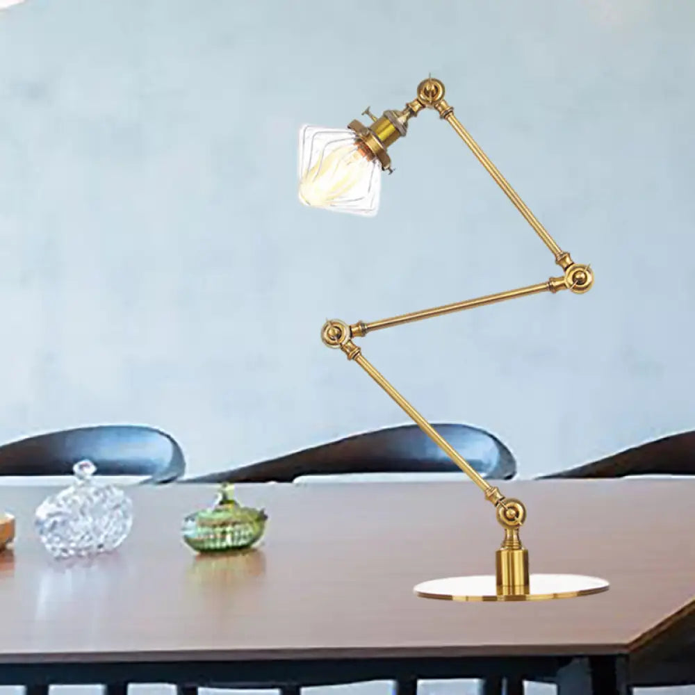 Vintage Diamond Shade Table Lamp: Amber/Clear Glass Adjustable Arm - Black/Brass Gold / Clear B