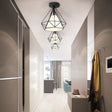 Vintage Diamond Shaped Metal Ceiling Light With Fabric Cone Shade - Single Flush Mount Fixture Black