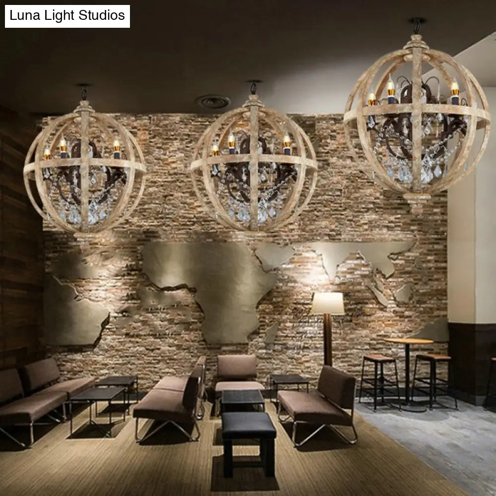 Vintage Distressed Wood 4-Bulb Chandelier Pendant Light For Dining Room