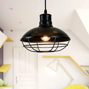 Vintage Dome Caged Pendant Lamp – Kitchen Island Black Hanging Light Fixture’