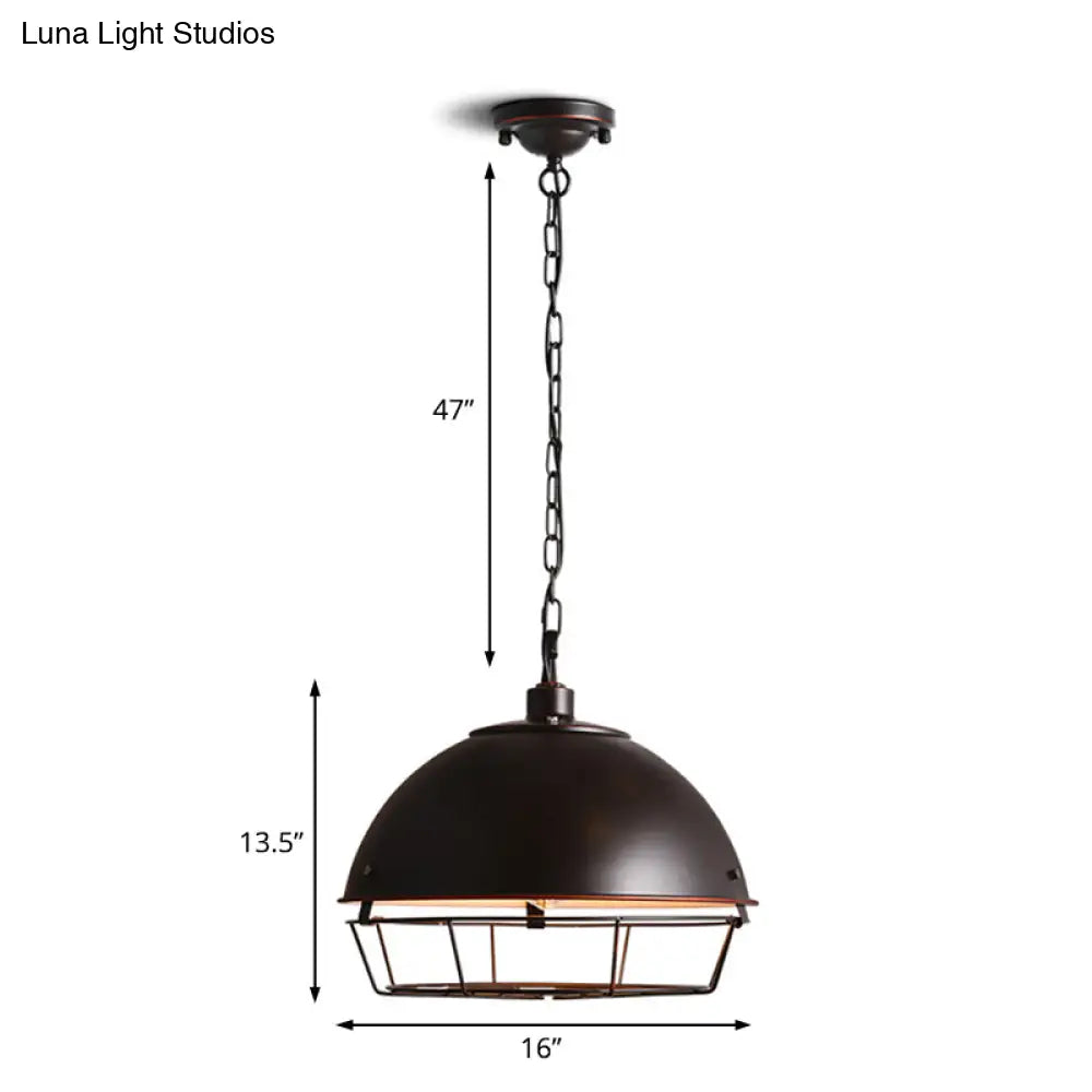 Vintage Dome Pendant Lamp - 1 Head Iron Hanging Light Fixture In Black/Silver For Dining Room