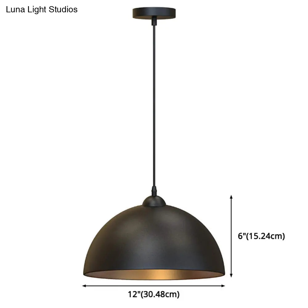 Vintage Dome Pendant Light Fixture For Dining Room In Black Metal