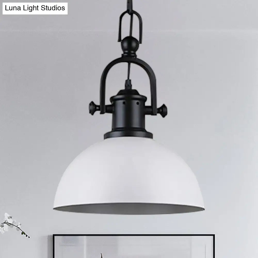 Vintage Dome Pendant Light In Black/White - Metal Hanging Lamp For Dining Room