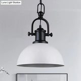 Vintage Dome Pendant Light In Black/White - Metal Hanging Lamp For Dining Room