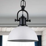 Vintage Dome Pendant Light In Black/White - Metal Hanging Lamp For Dining Room White