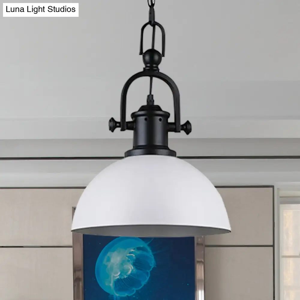 Vintage Dome Pendant Light In Black/White - Metal Hanging Lamp For Dining Room