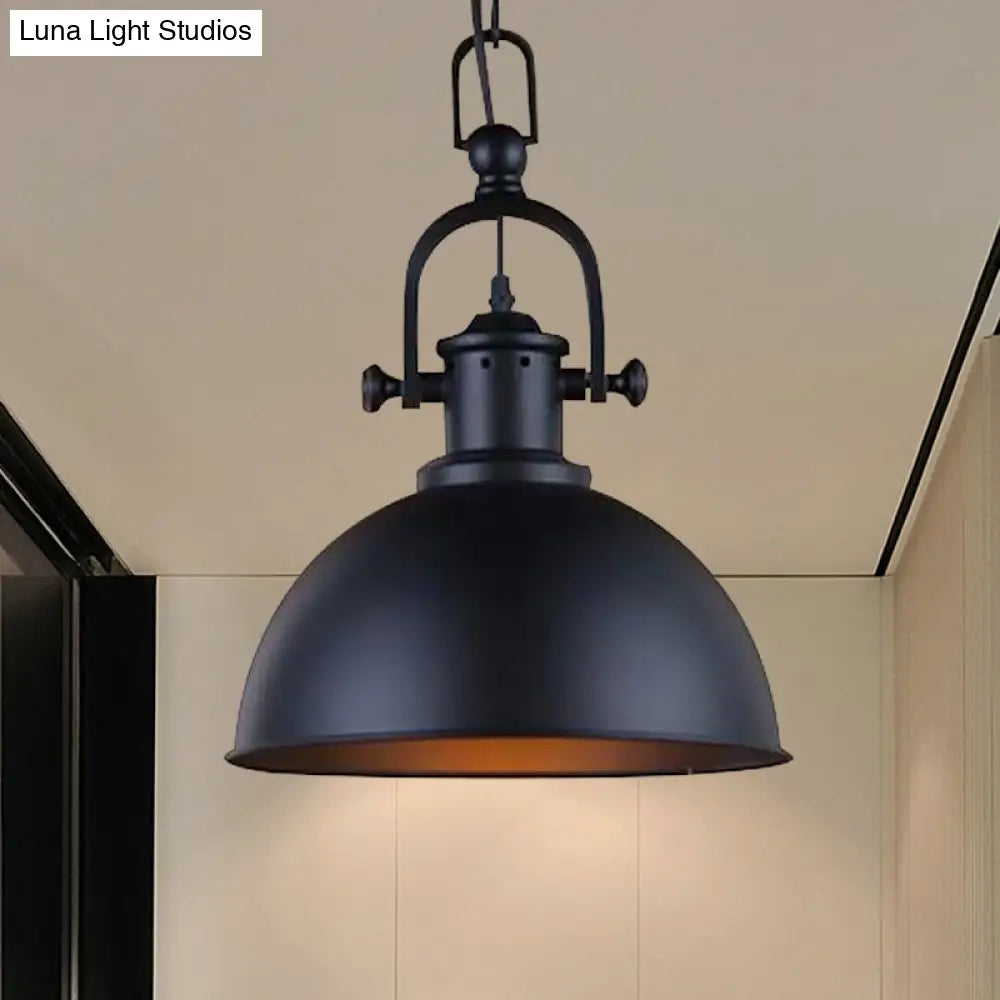 Vintage Dome Pendant Light In Black/White - Metal Hanging Lamp For Dining Room