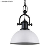 Vintage Dome Pendant Light In Black/White - Metal Hanging Lamp For Dining Room