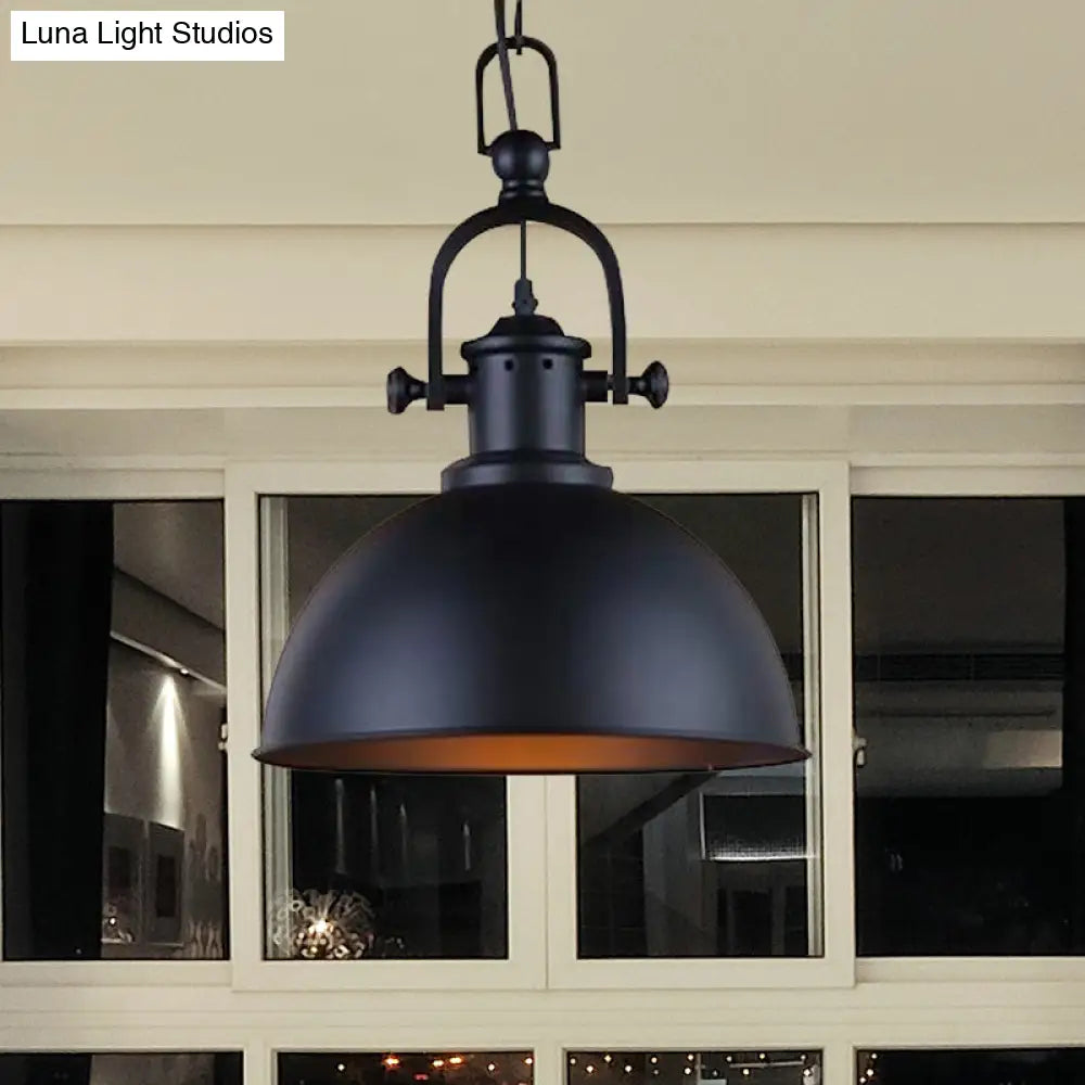 Vintage Dome Pendant Light In Black/White - Metal Hanging Lamp For Dining Room