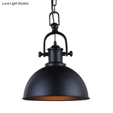 Vintage Dome Pendant Light In Black/White - Metal Hanging Lamp For Dining Room
