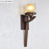 Vintage Double-Layer Glass Wall Cylinder 1-Bulb Light Fixture For Bedroom - Brown